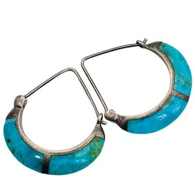 Boma Sterling Inlay Turquoise Half Hoop Earrings