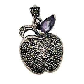 IBB Sterling Amethyst And Marcasite Apple Pendant