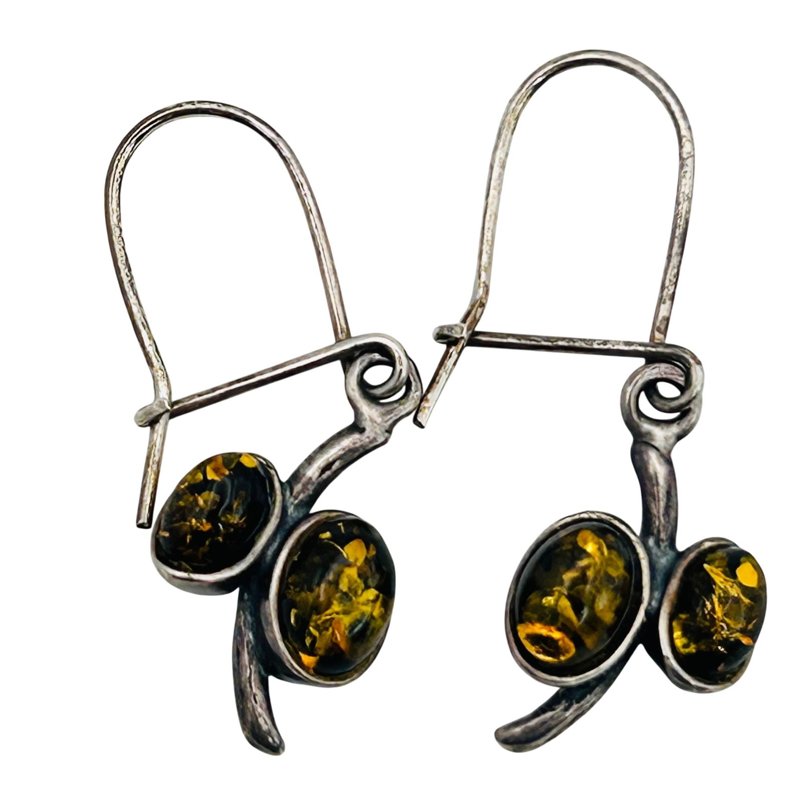 Sterling Amber Two Stone Earrings: sterling amber two stone earrings 2.2g