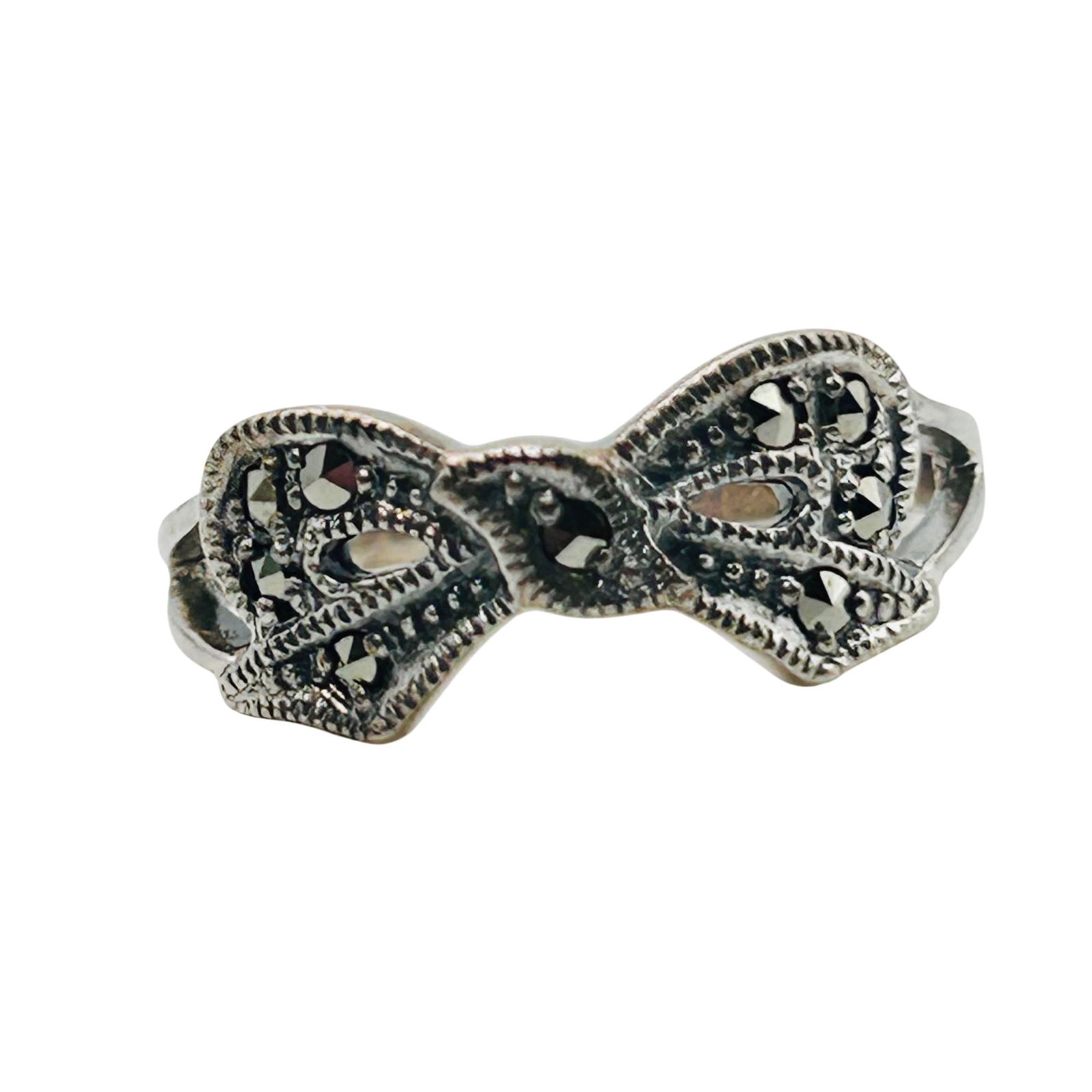 ACI Sterling Marcasite Bow Ring Size 6 (1 of 8)