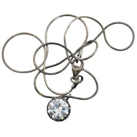 Shablool Israel Sterling Round Snake Chain Clear Stone Pendant Necklace
