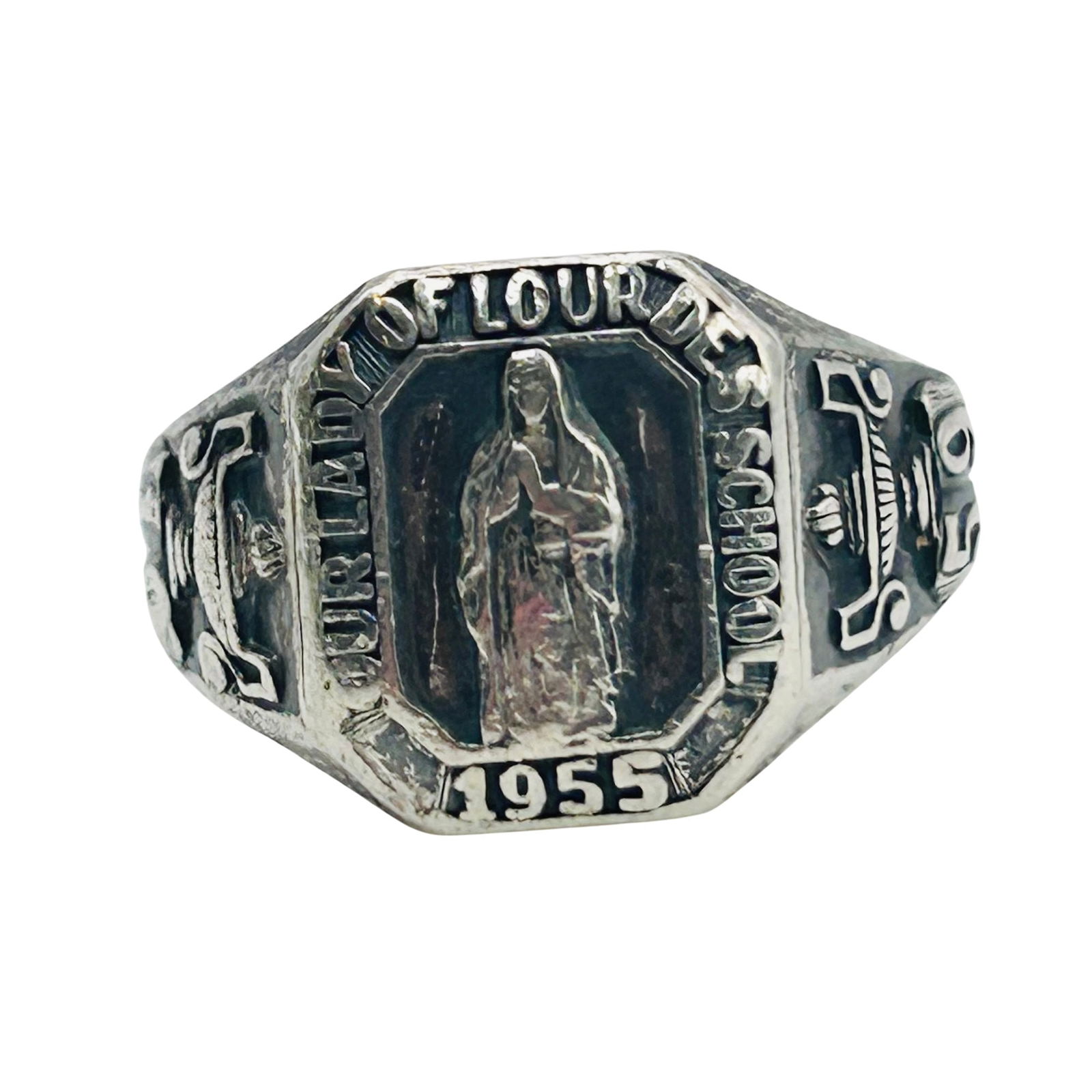 Vintage Sterling Class Ring Our Lady Of Lourdes School 1955 Size 6 (1 of 7)