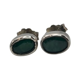 Sterling And 18k Gold Oval Emerald Studs