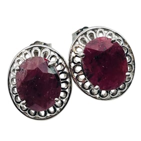 Sterling Ruby Oval Stud Earrings