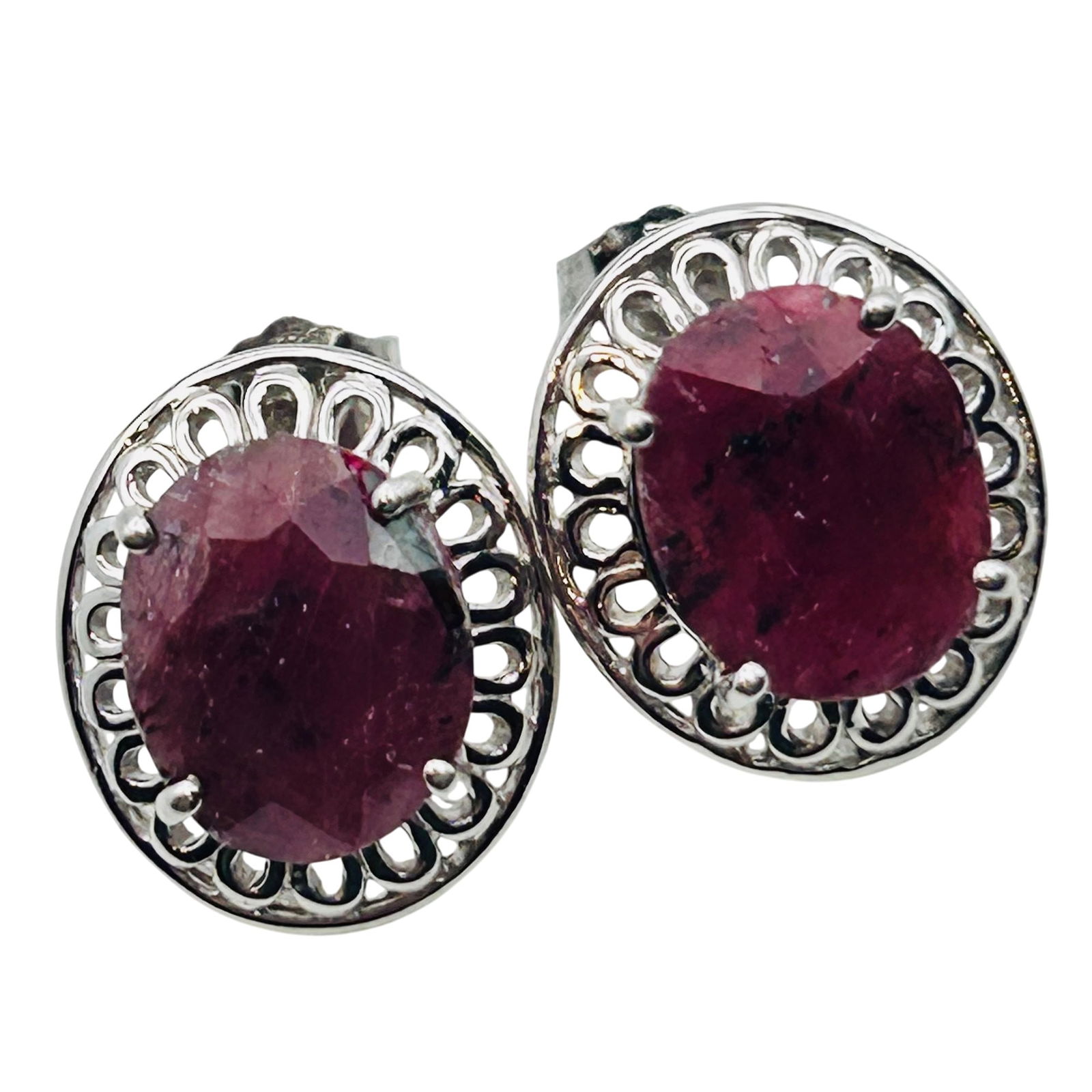 Sterling Ruby Oval Stud Earrings (1 of 7)