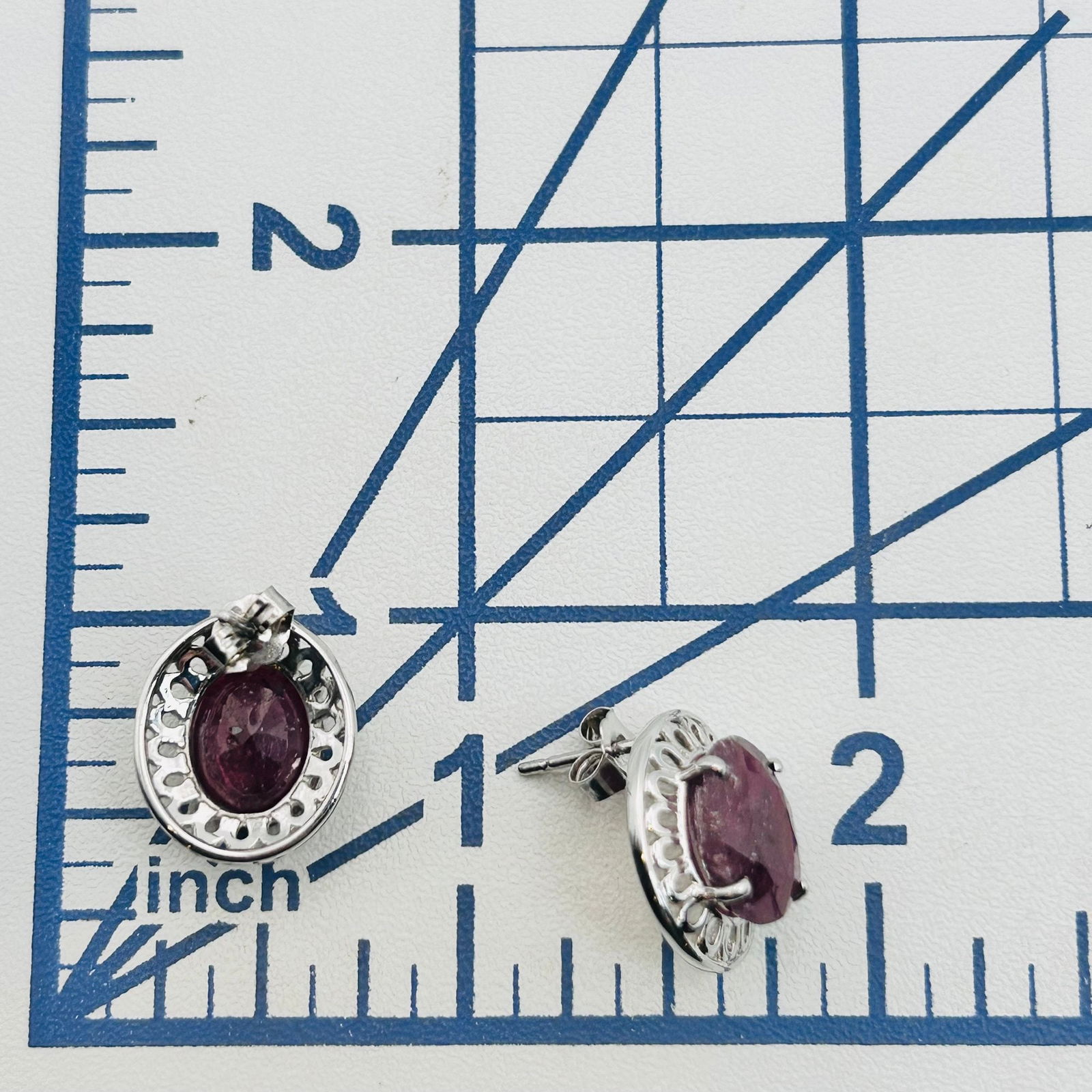Sterling Ruby Oval Stud Earrings - 2