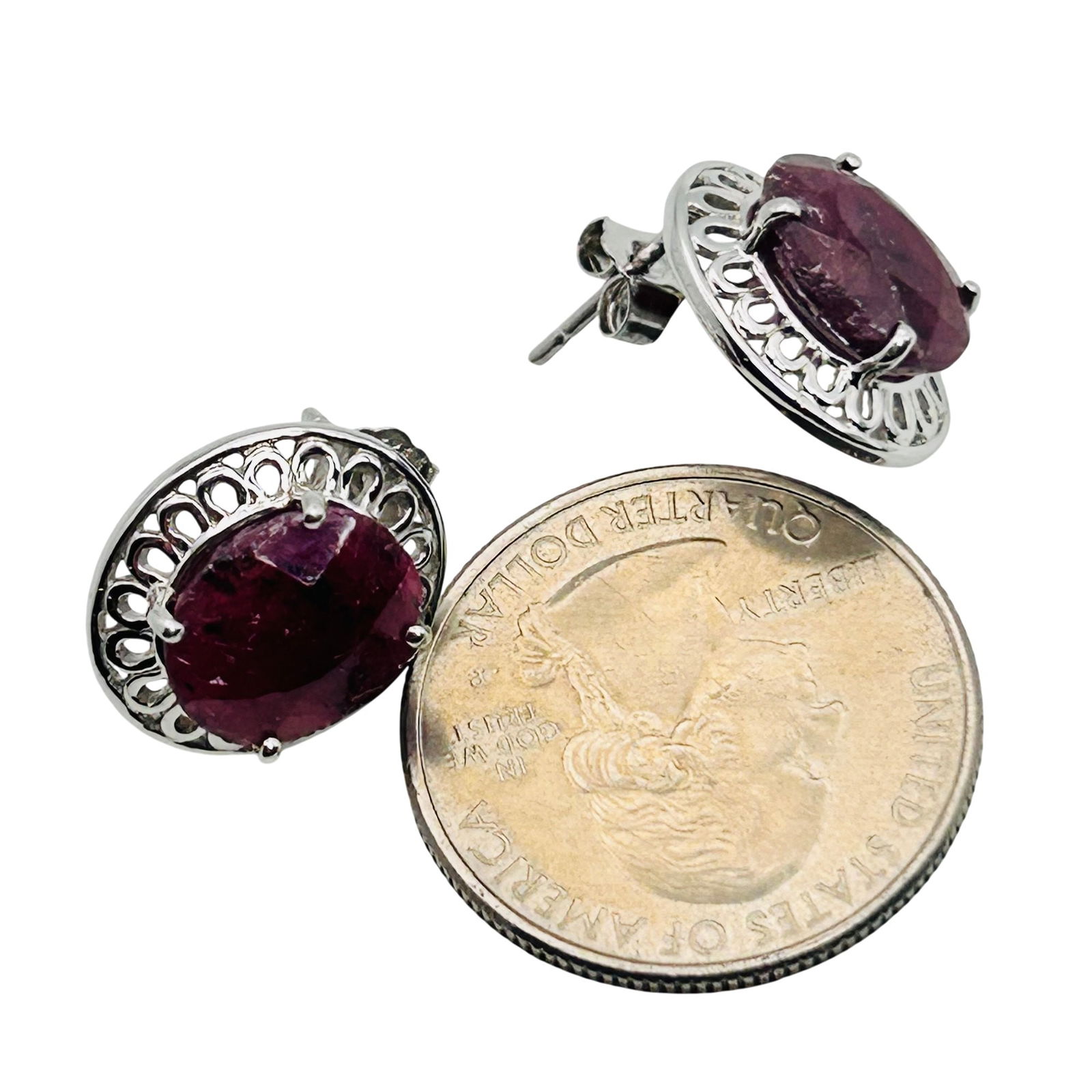 Sterling Ruby Oval Stud Earrings - 3