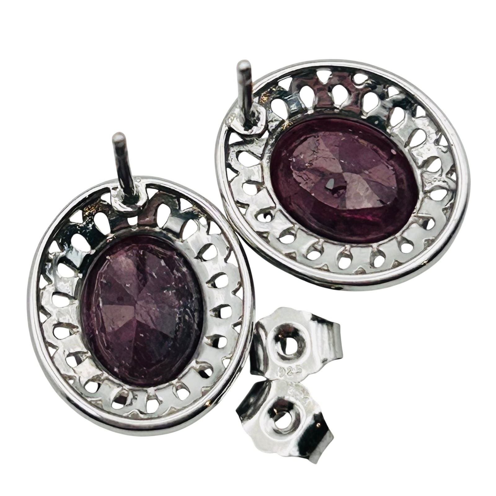 Sterling Ruby Oval Stud Earrings - 4