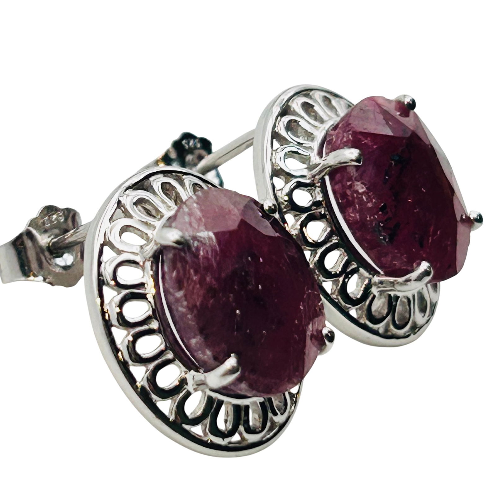 Sterling Ruby Oval Stud Earrings - 5