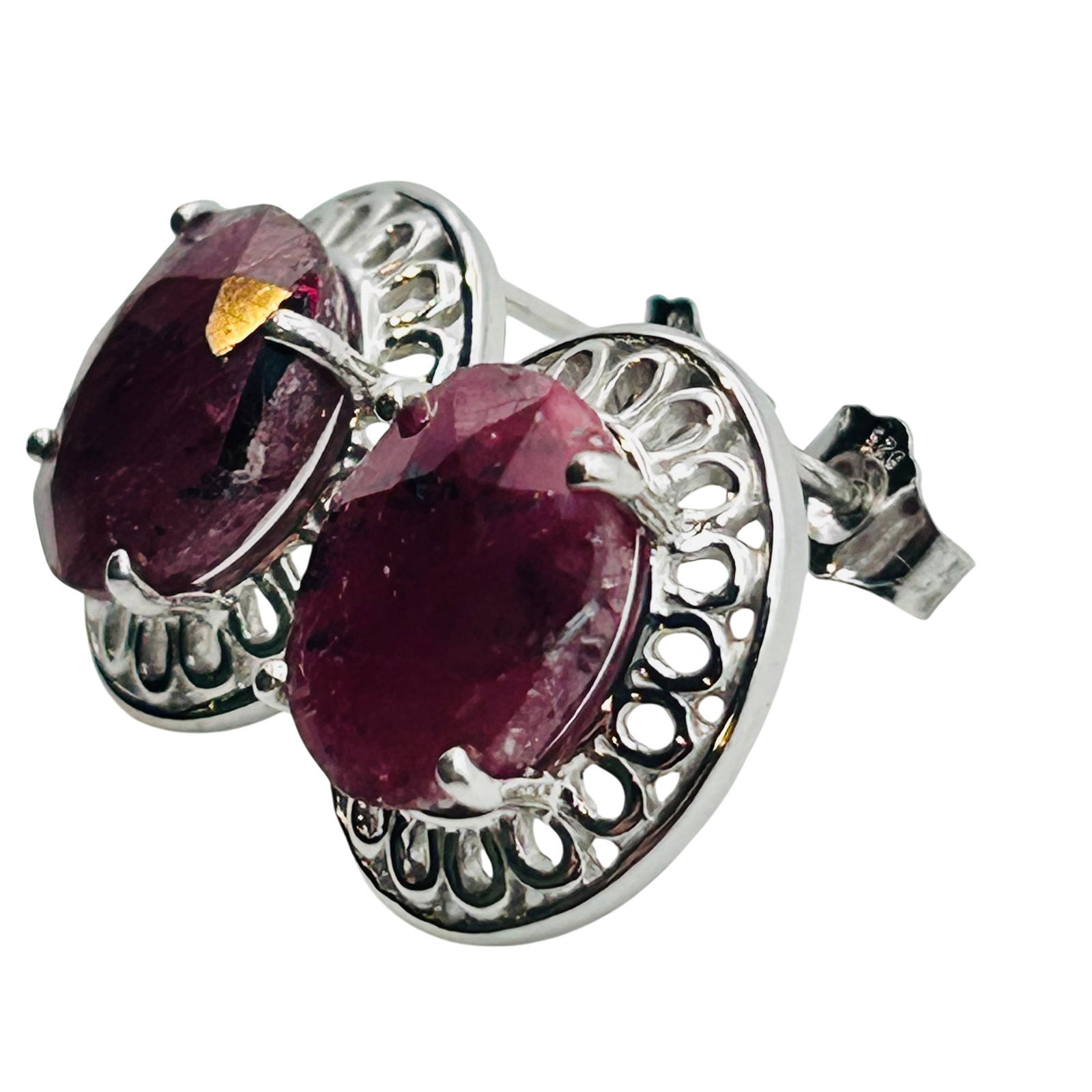 Sterling Ruby Oval Stud Earrings - 6