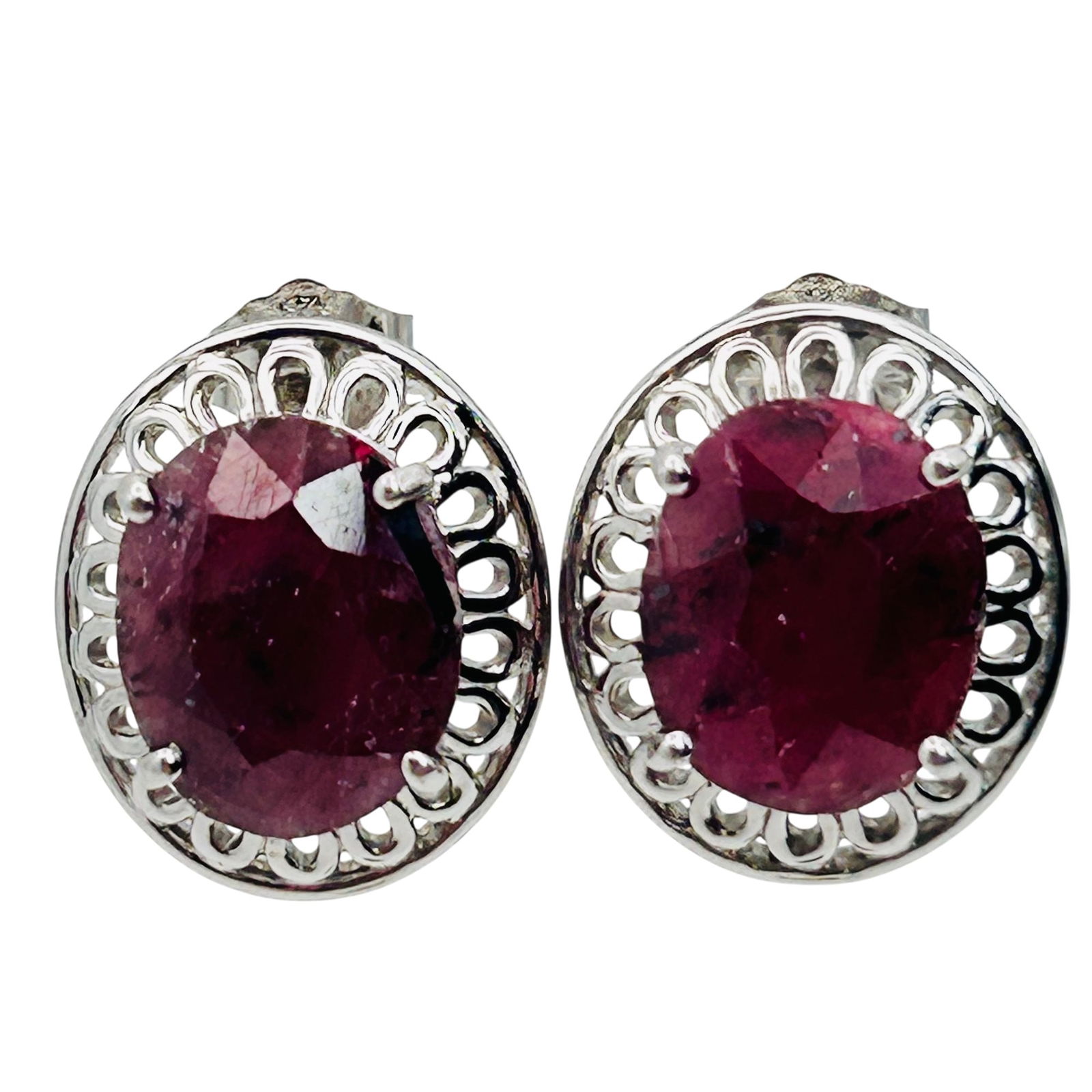 Sterling Ruby Oval Stud Earrings - 7