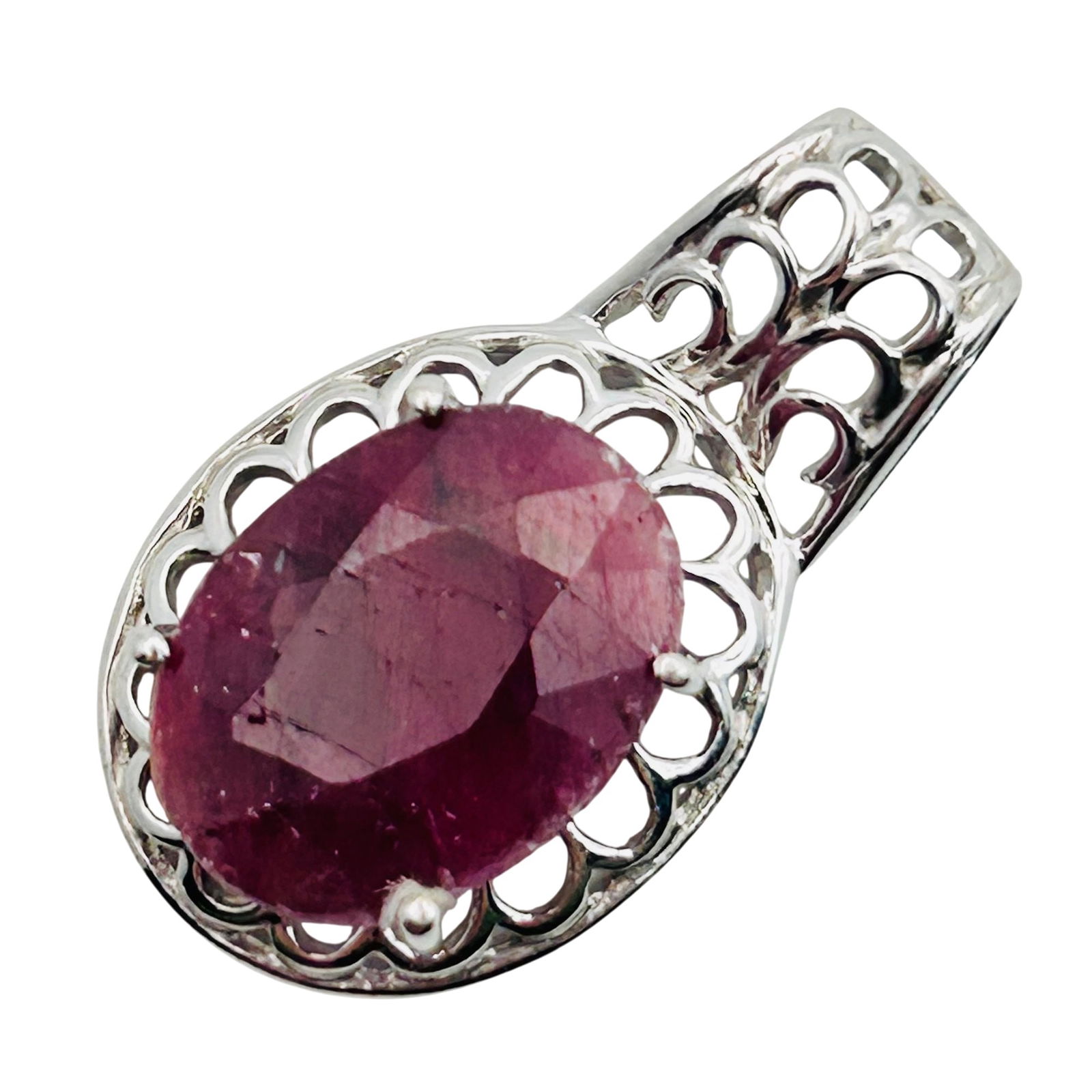 GO Sterling Ruby Oval Pendant: GO Ruby Sterling oval pendant. 3.12 g.