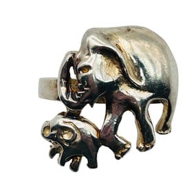Sterling Mom And Baby Elephant Ring Size 8.5