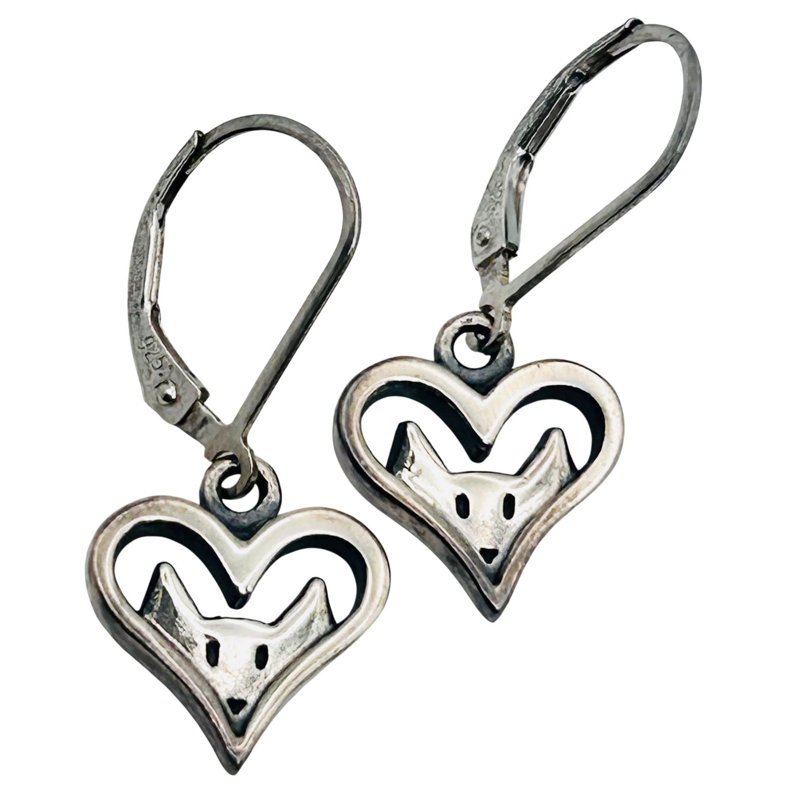JSB Sterling Cat And Heart Earrings (1 of 4)