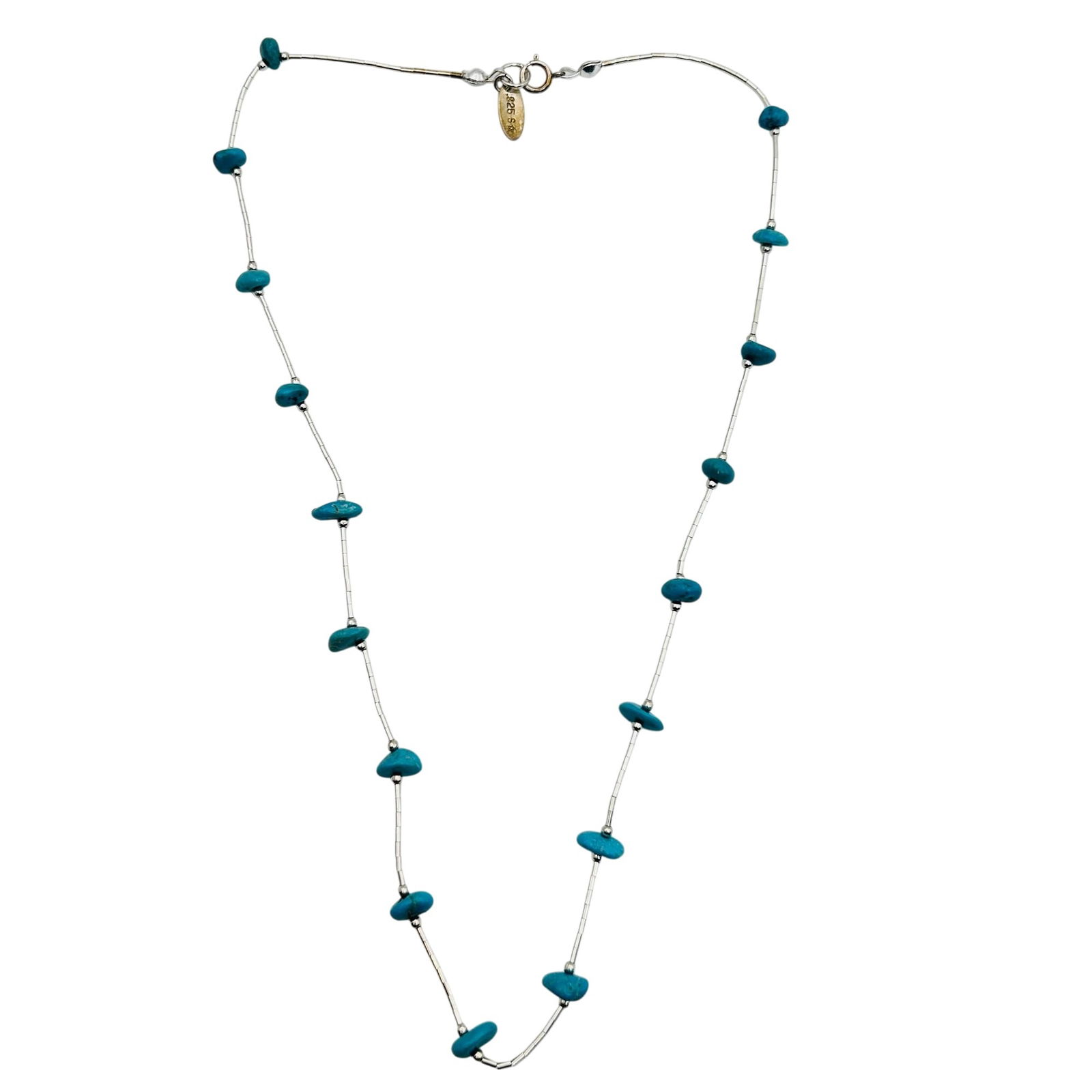 Turquoise Sterling Bead Chain Necklace: Turquoise sterling bead chain necklace. 5.47 g.