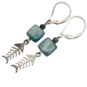 Sterling Jade Fishbone Dangle Earrings