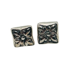 Signed Sterling Square Flower Stud Earrings