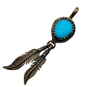 Native Sterling Turquoise Feather Pendant
