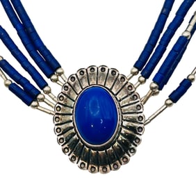 Southwest Sterling Lapis Lazuli Beaded Chain Necklace