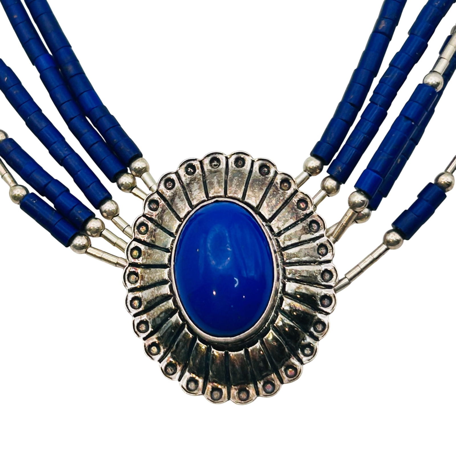 Southwest Sterling Lapis Lazuli Beaded Chain Necklace (1 of 10)