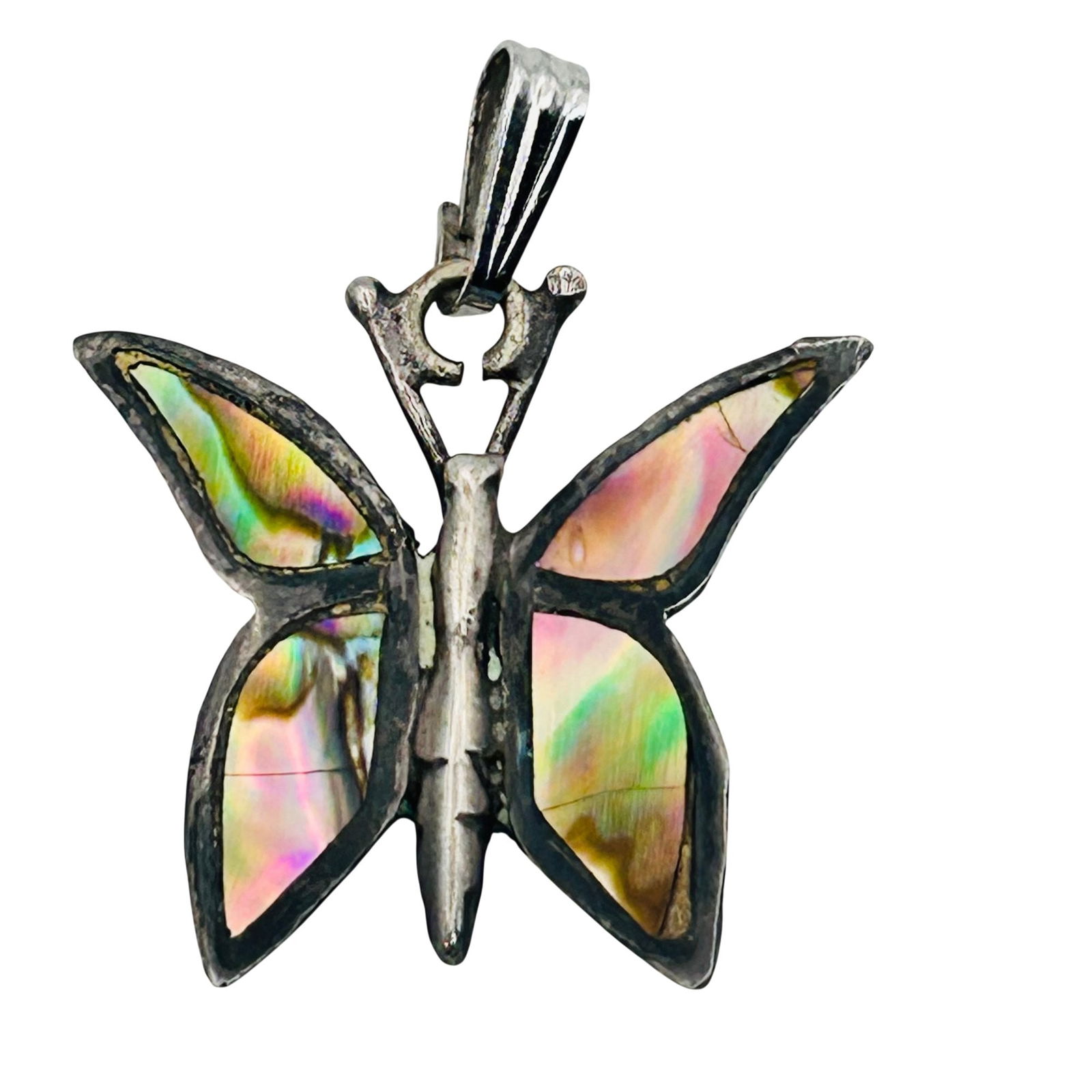 GCF Taxco Mexico Sterling Abalone Butterfly Pendant: Mexico TAXCO ABALONE Sterling butterfly pendant. 1.38 g.