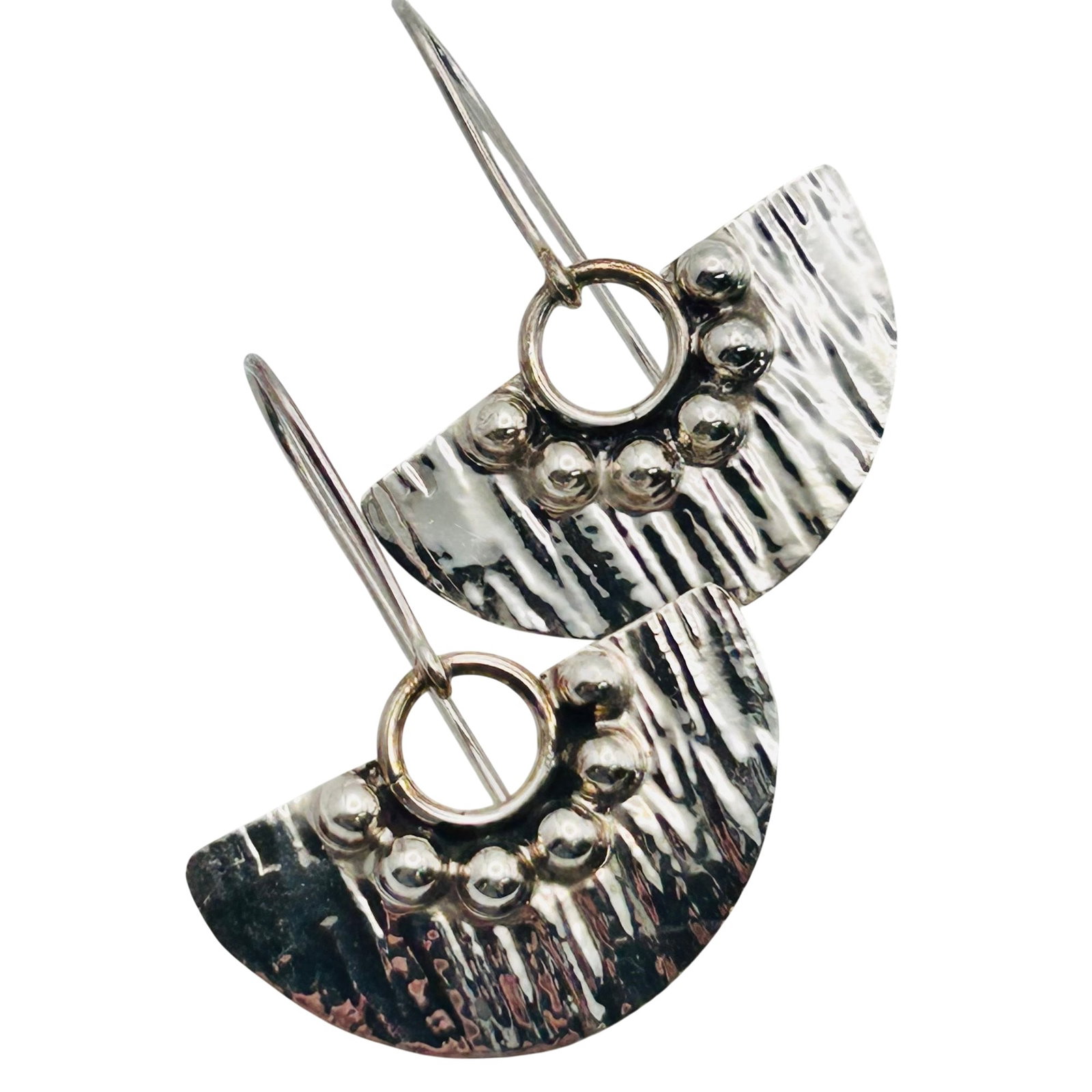 Mexico Sterling Half Circle Hook Back Earrings: Mexico Sterling half circle hook back earrings. 7.46 g.