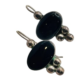 ATI Mexico Sterling Black Stone Hook Back Earrings