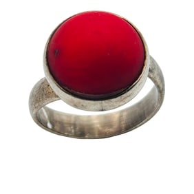 Sterling Coral Adjustable Round Ring