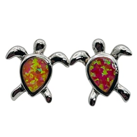 Sterling Opal Turtle Pushback Earrings