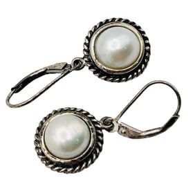 CFJ Sterling Pearl Round Lever Back Earrings