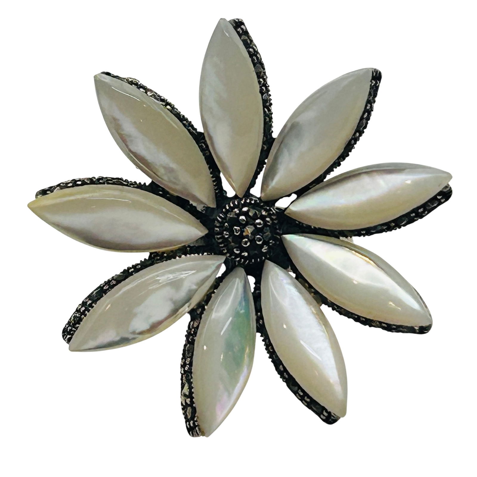 Sterling Marcasite And Mother Of Pearl Statement Ring Size 5.5 (1 of 8)