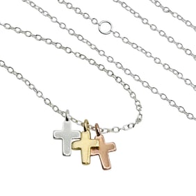 Sterling Cable Chain Three Cross Charm Necklace