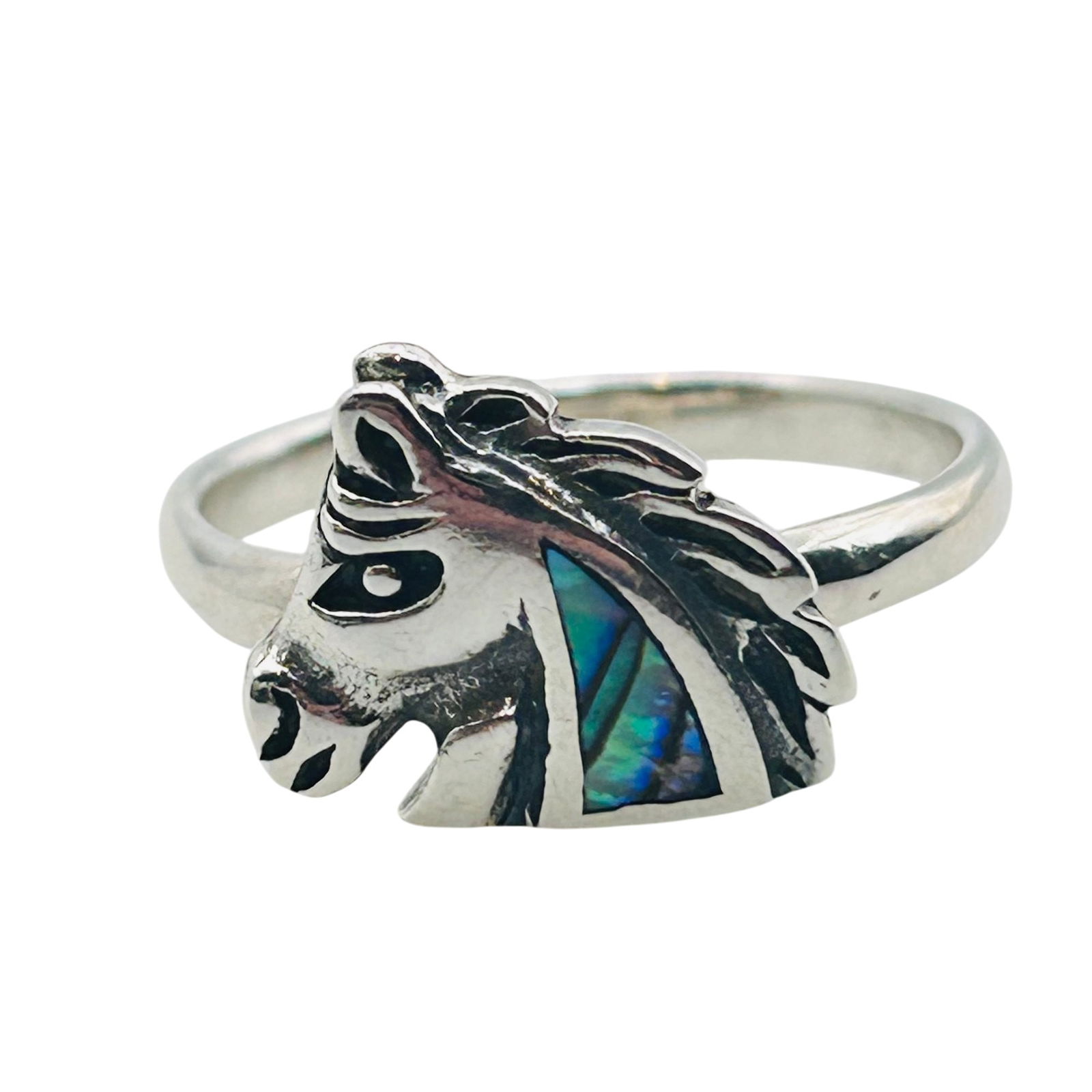 Sterling Abalone Horse Head Ring Size 7.5: ABALONE Sterling horse ring. Size 7.5. 2.36 g.