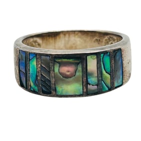 Sterling Inlay Abalone Band Ring. Size 8