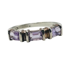 Sterling Amethyst Three Stone Ring. Size 6