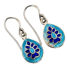 Sterling Enamel Flower Hook Back Earrings