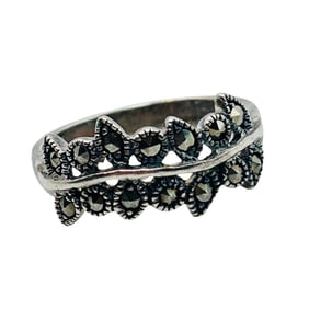 Sterling Marcasite Leaf Ring Size 8