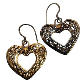 Sterling Heart Cut Out Hook Back Earrings