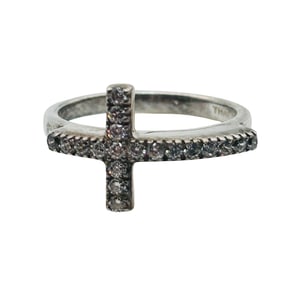 Sterling Rhinestone Cross Ring Size 5