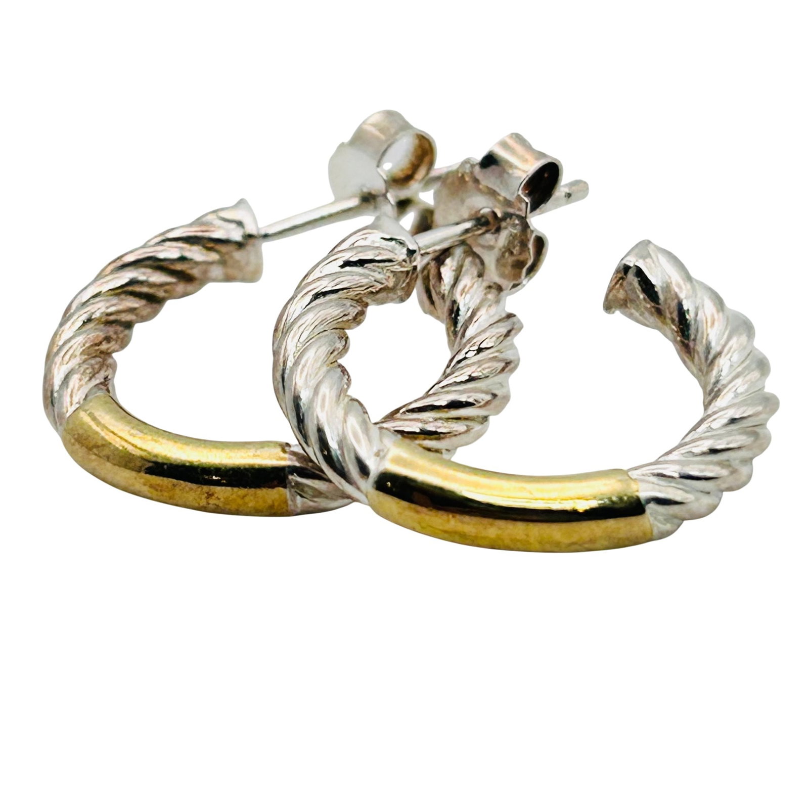 Sterling Twisted Half Hoop Stud Earrings: Sterling twisted half hoop stud earrings. 5.43g