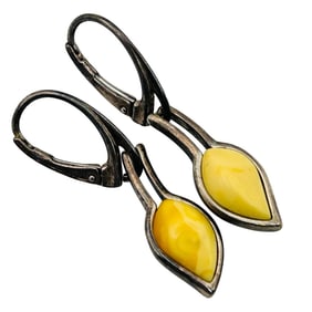 Sterling Yellow Amber Lever Back Earrings