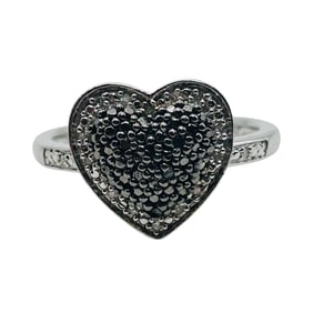 SUN Sterling Marcasite Heart Ring. Size 7