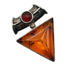 Sterling Amber Pointed Pendant