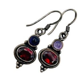 Sterling Amethyst And Garnet Hook Back Earrings