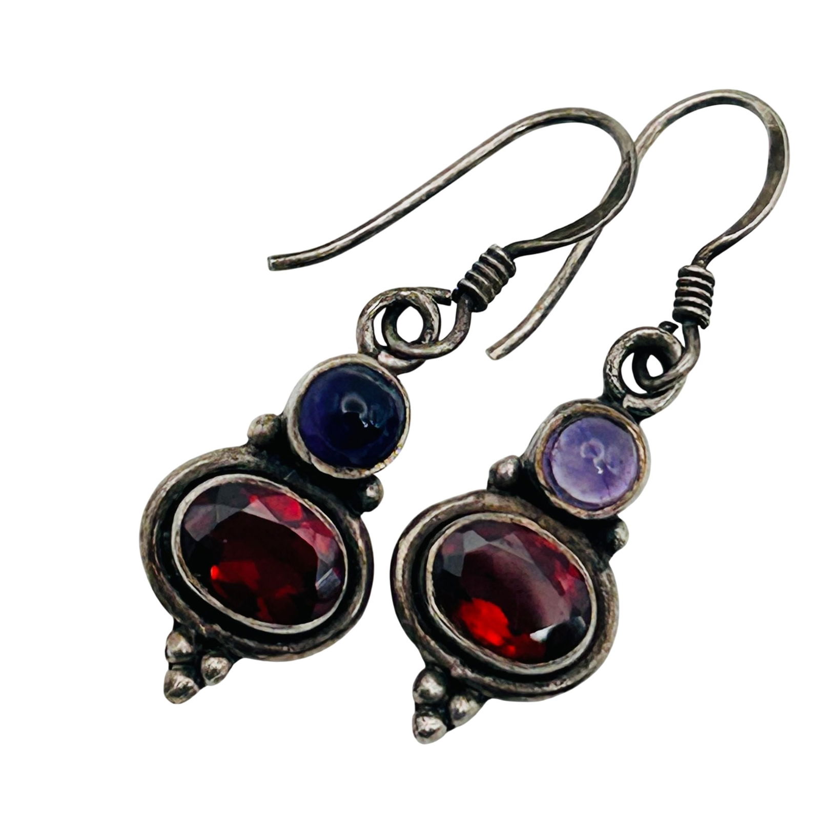 Sterling Amethyst And Garnet Hook Back Earrings (1 of 6)