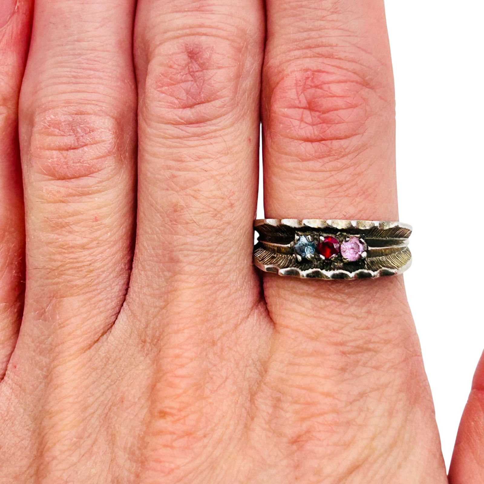 Sterling Topaz And Ruby Ring Size 7.5 - 9