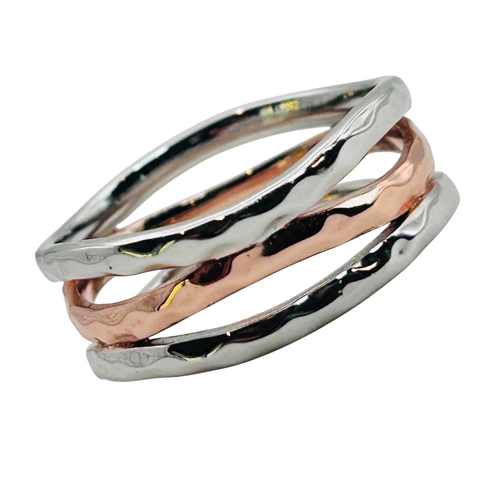 Sterling Triple Band Hammered Design Ring Size 9: Sterling triple band hammered design ring. Size 9. 5.31g