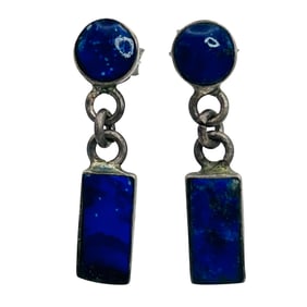 950 Silver Lapis Lazuli Dangle Stud Earrings