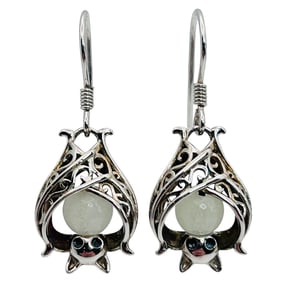 Sterling Moonstone Bat Dangle Earrings