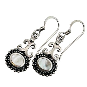 Sterling Mother Of Pearl Dangle Hook Back Earrings